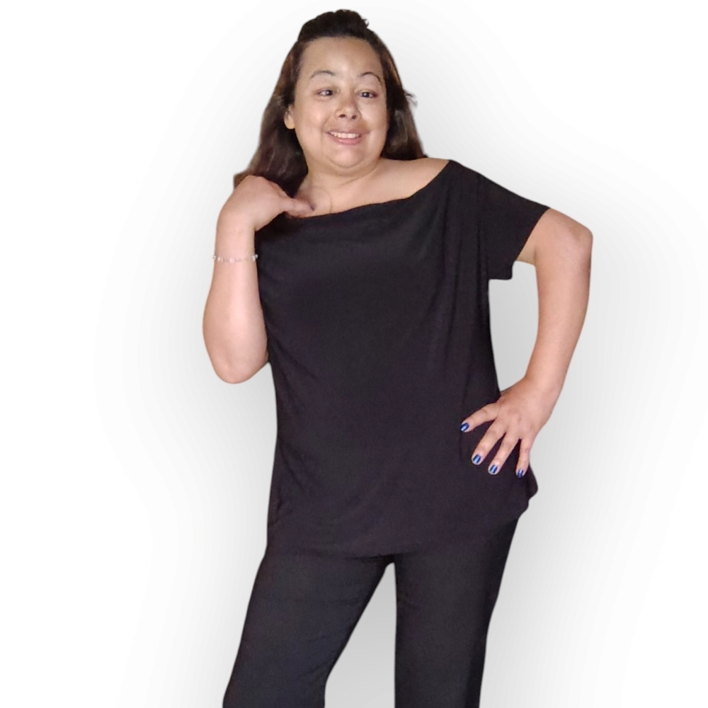 Jessica Black Draped Top – Size Large - Picture 9 of 15